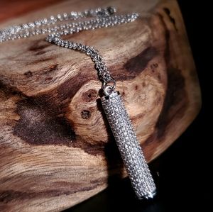 Contemporary Design Pendant Platinum plated Bar White Topaz Pave Dainty Delicate